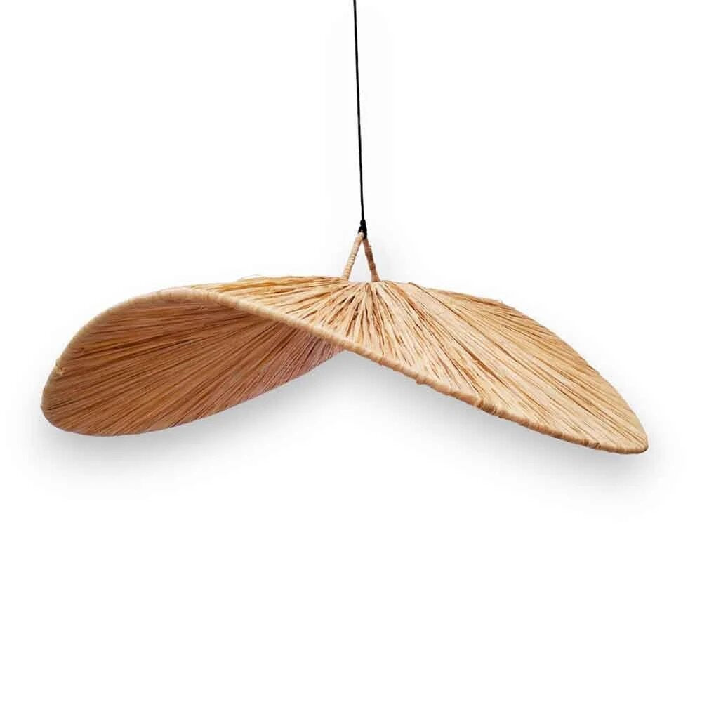 Wood veneer pendant light 22 inch, handwoven butterfly design