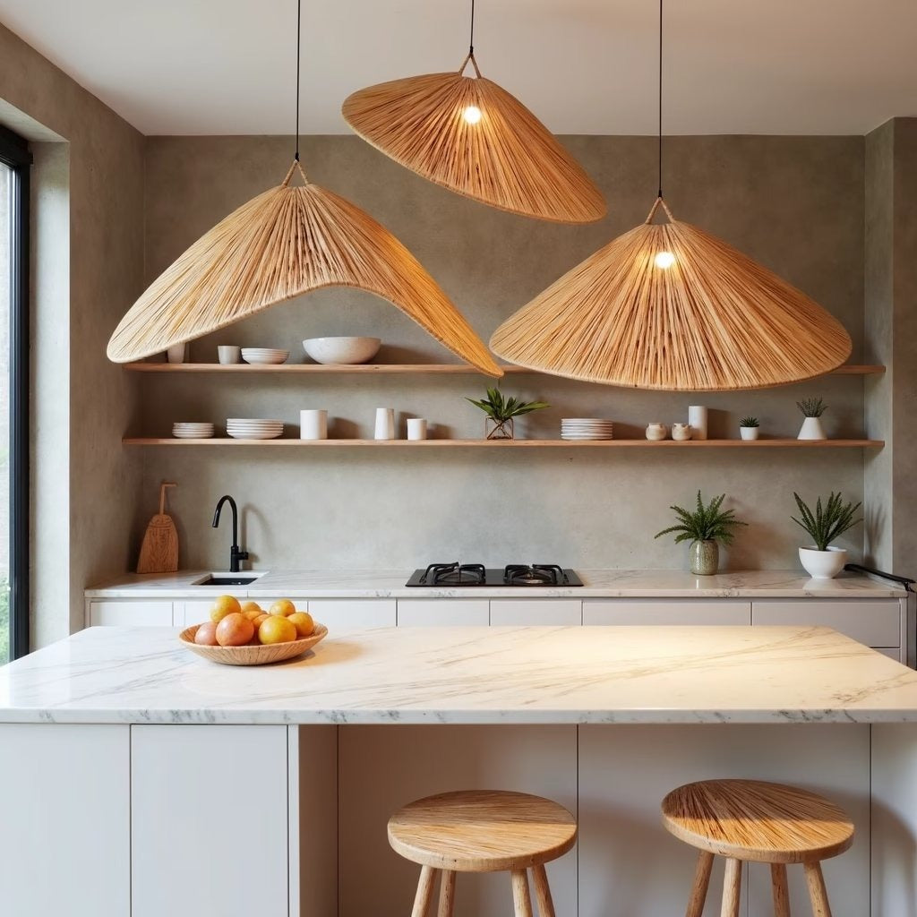 Wood veneer pendant light 22 inch, side view