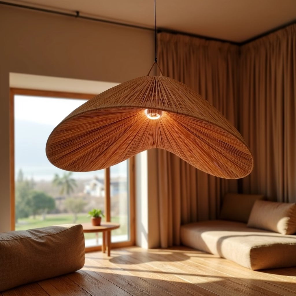 Wood veneer pendant light 22 inch, close-up