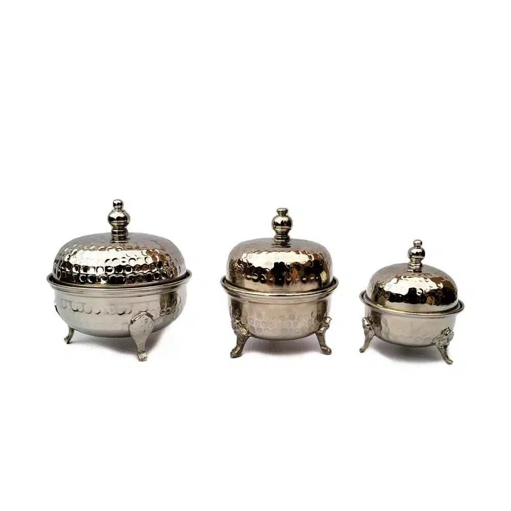 Hand-hammered silver-plated tea container service, 4-piece with ornate tray — image 7