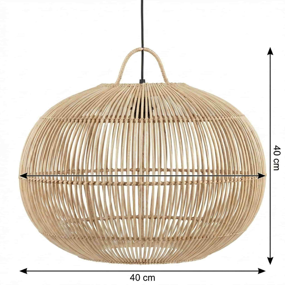 Handwoven rattan globe pendant light shade, side view