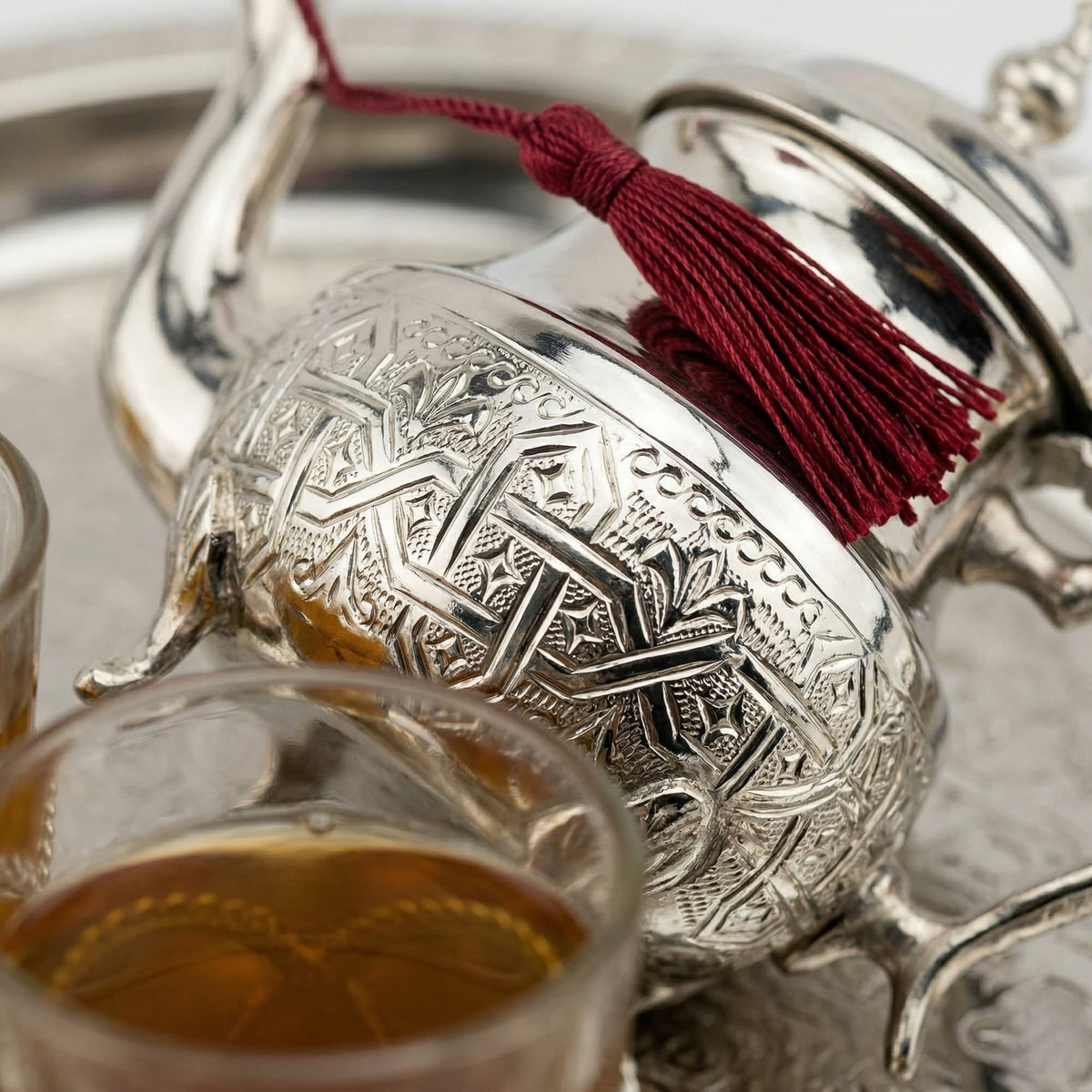 Silver-plated Moroccan tea gift set, 8-piece filigree service for six — image 8
