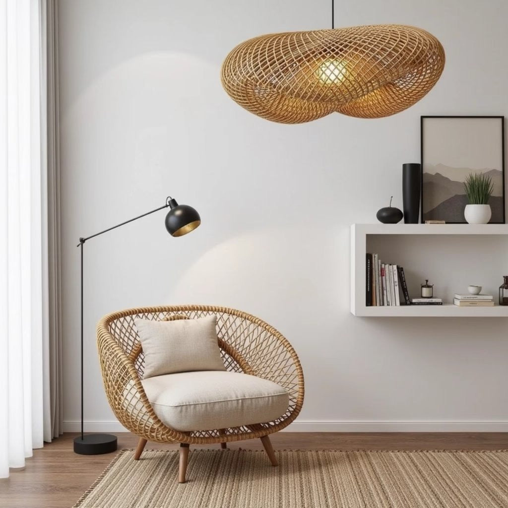 Organic wave rattan pendant lamp, size comparison