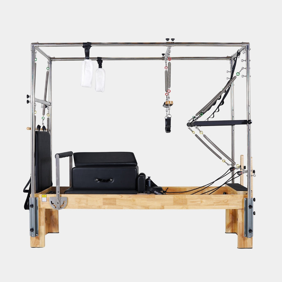Wood 3-in-1 Pilates Reformer — Tower, Reformer & Cadillac, a combination Pilates reformer and chair